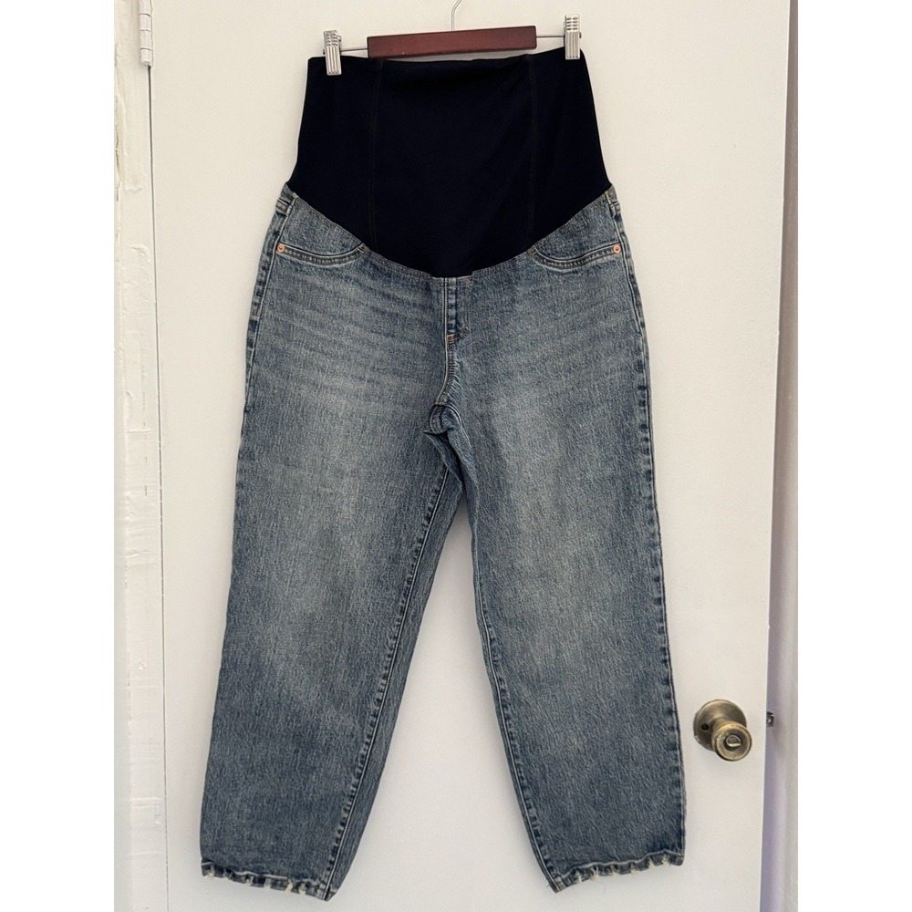 ISABEL Maternity Jeans women's 8 Blue Vintage Straight Pull-On Mid-Panel
